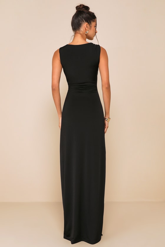 Significant Allure Black Slinky Knit Ruched Maxi Dress Dress - EJIACHE