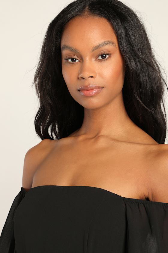 Feel the Romance Black Off-the-Shoulder Maxi Dress Dress - EJIACHE