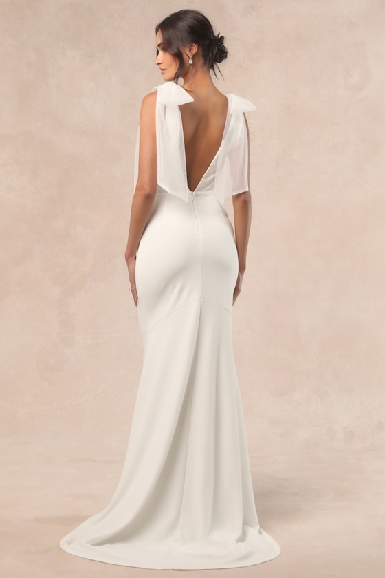 Desiree White Tie-Strap Jacquard Mermaid Maxi Dress Dress - EJIACHE