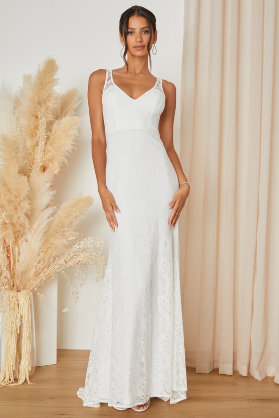 Beloved Eternity White Lace Sleeveless Maxi Dress Dress - EJIACHE