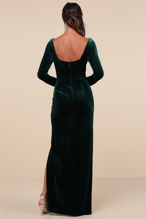 Forever Sensational Emerald Velvet Long Sleeve Maxi Dress Dress - EJIACHE