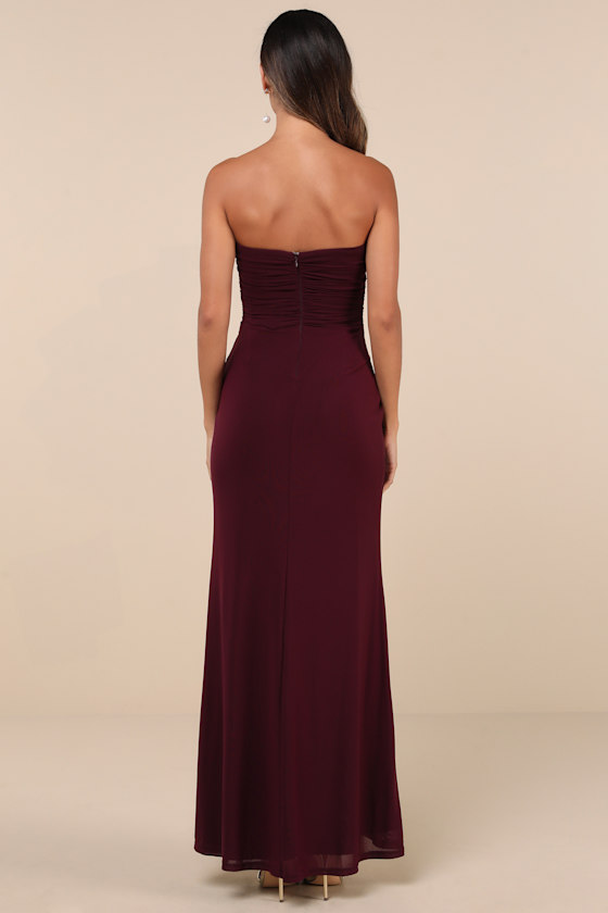 Epitome of Allure Purple Mesh Strapless Ruched Maxi Dress Dress - EJIACHE