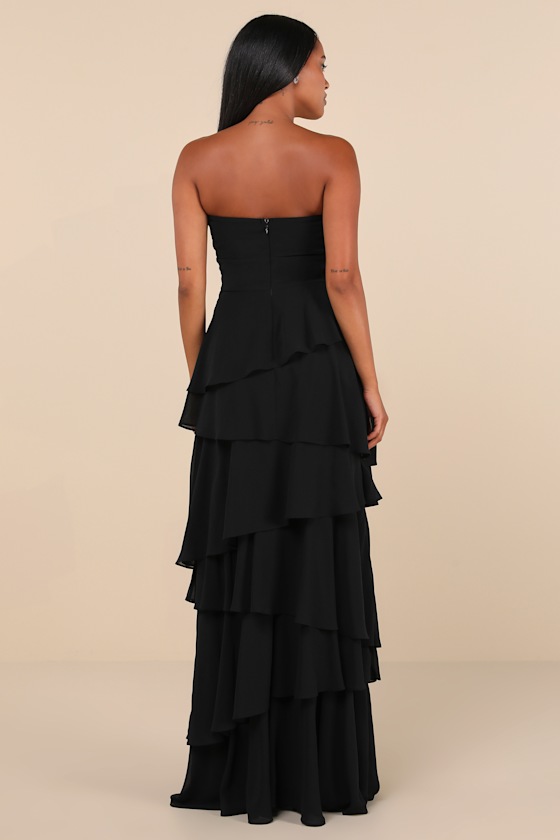 Gorgeous Essence Black Strapless Tiered Maxi Dress Dress - EJIACHE