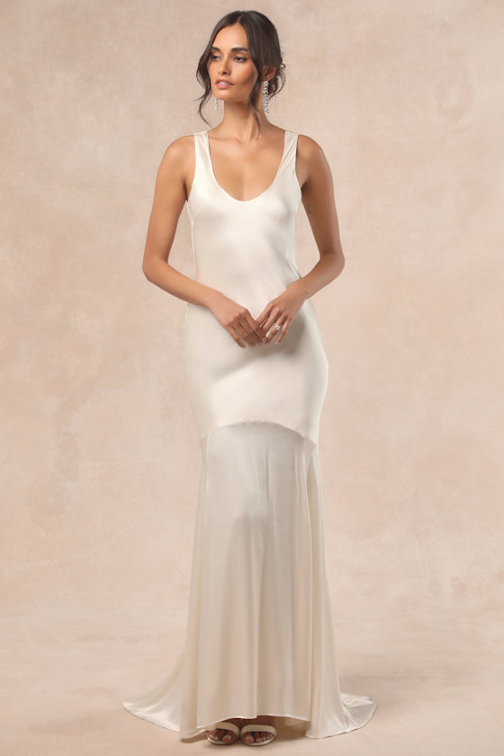 Love All of Me Champagne Satin Maxi Dress Dress - EJIACHE
