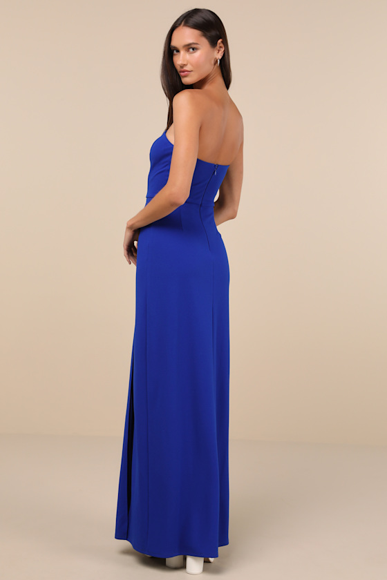 Striking Aura Royal Blue Pearl Strapless Mermaid Maxi Dress Dress - EJIACHE