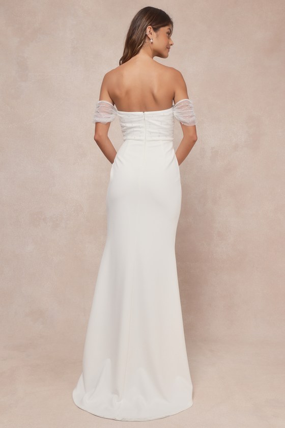 Profound Glamour Ivory Pearl Off-the-Shoulder Tulip Maxi Dress Dress - EJIACHE