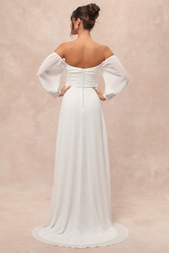 Adorna White Off-the-Shoulder Maxi Dress Dress - EJIACHE