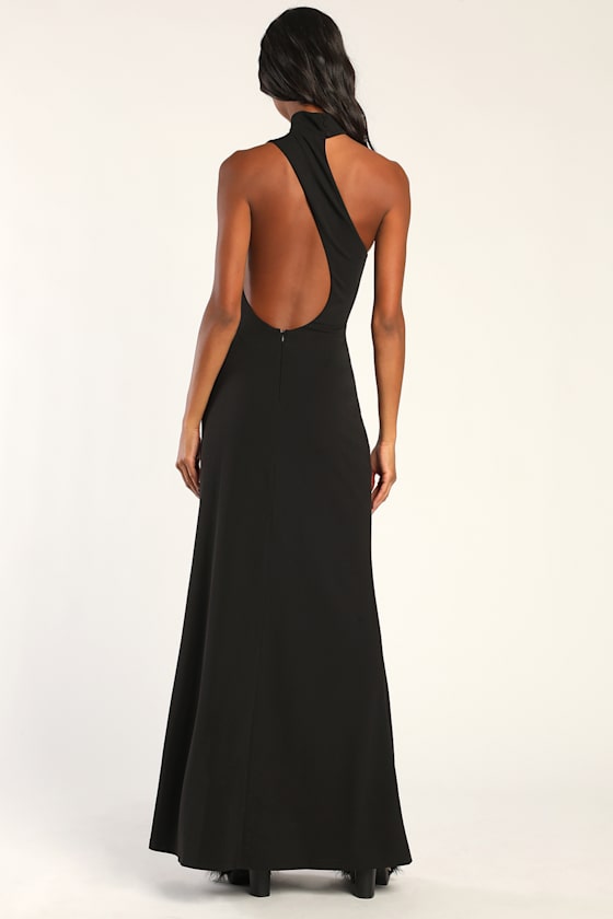 Keep It Interesting Black Asymmetrical Cutout Halter Maxi Dress Dress - EJIACHE
