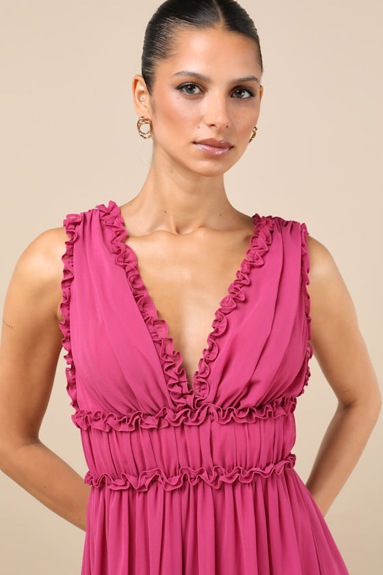 Helvia Berry Pink Ruffled Sleeveless Maxi Dress Dress - EJIACHE