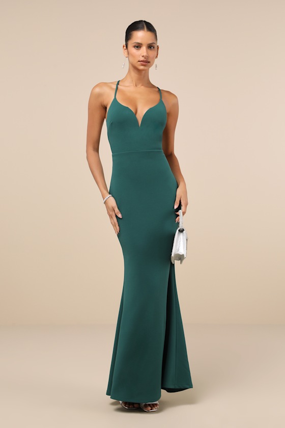Incredible Allure Forest Green Backless Mermaid Maxi Dress Dress - EJIACHE