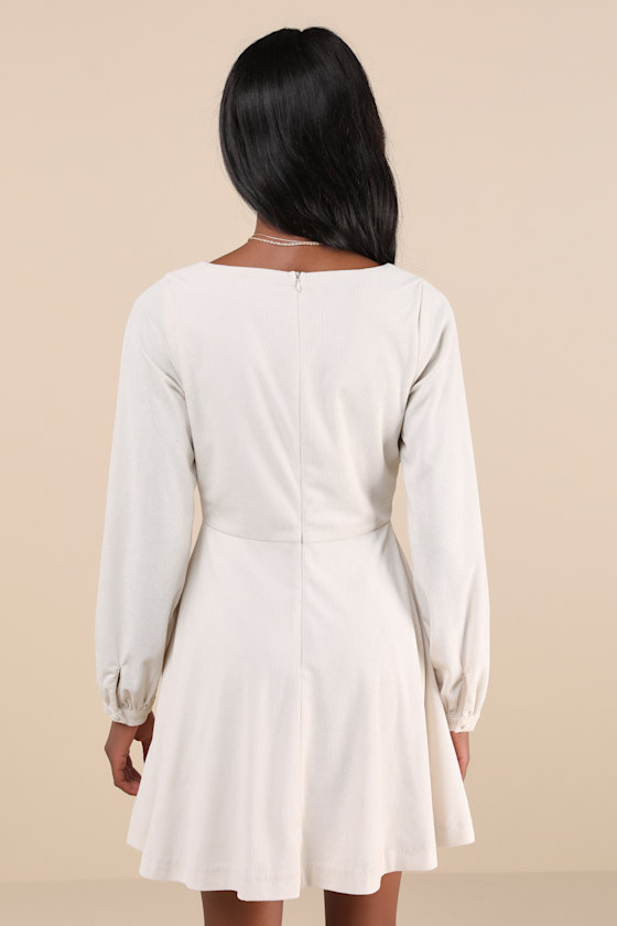 Daily Affection Beige Corduroy Mini Dress With Pockets Dress - EJIACHE