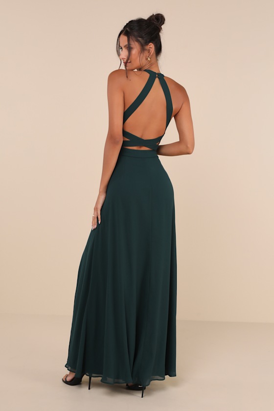 Confidently Charismatic Emerald Backless Halter Maxi Dress Dress - EJIACHE