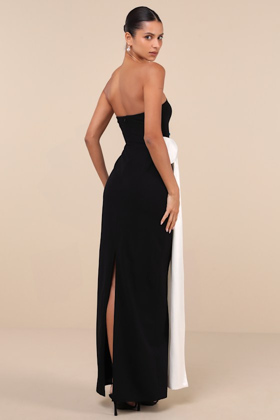 Marvelous Vision Black Strapless Bow Column Maxi Dress Dress - EJIACHE