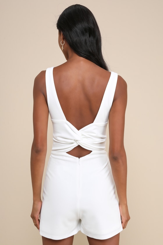 Admiring Cutie White Square Neck Cutout Twist-Back Skort Romper Dress - EJIACHE