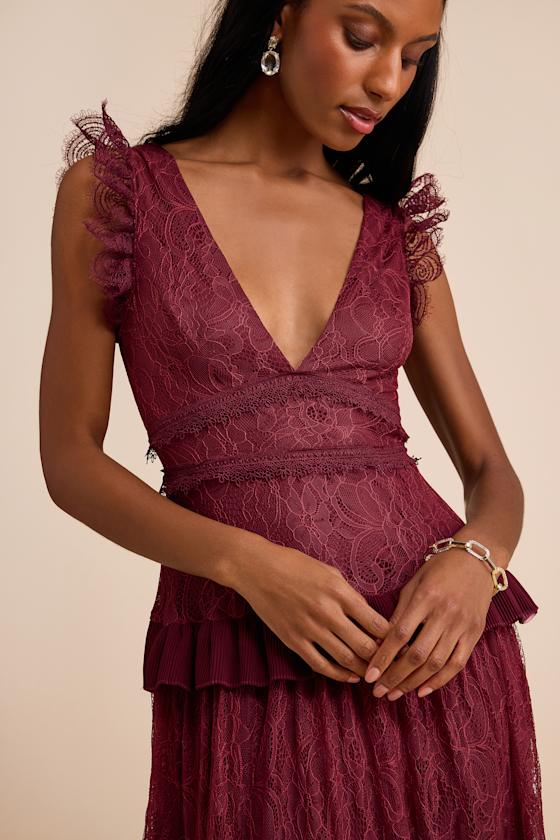 Marvelous Darling Burgundy Ruffled Tiered Maxi Dress Dress - EJIACHE