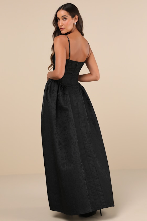 Gorgeous Extravagance Black Floral Jacquard Maxi Dress Dress - EJIACHE