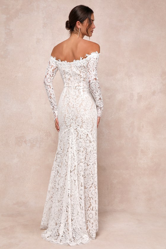 Romance Dreamer White Lace Off-the-Shoulder Maxi Dress Dress - EJIACHE
