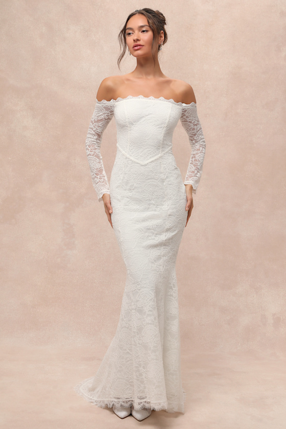 Beloved Promise White Lace Off-the-Shoulder Mermaid Maxi Dress Dress - EJIACHE