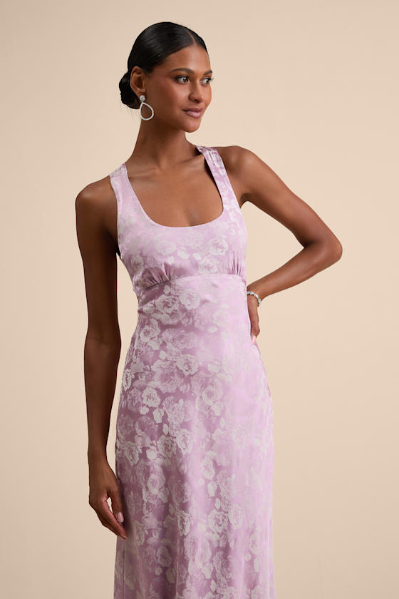 Liliya Lavender Satin Jacquard Backless Maxi Dress Dress - EJIACHE