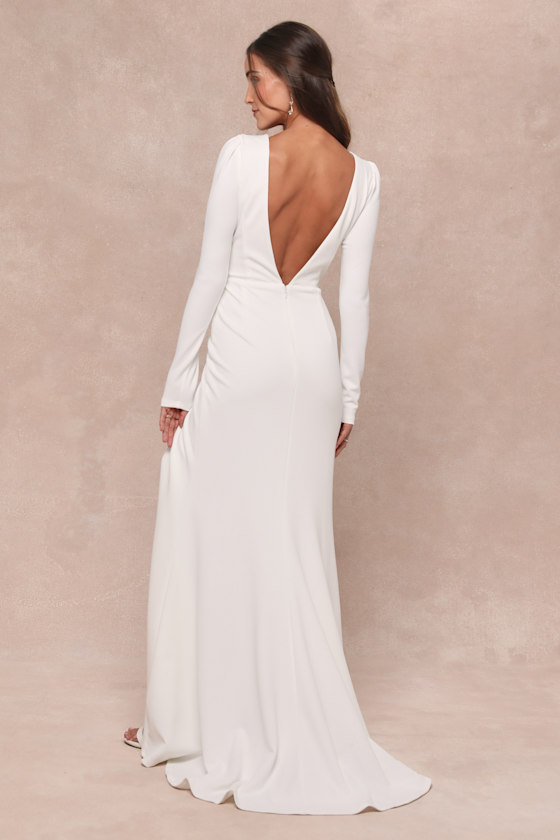 Stunning Romance White Long Sleeve Mermaid Maxi Dress Dress - EJIACHE