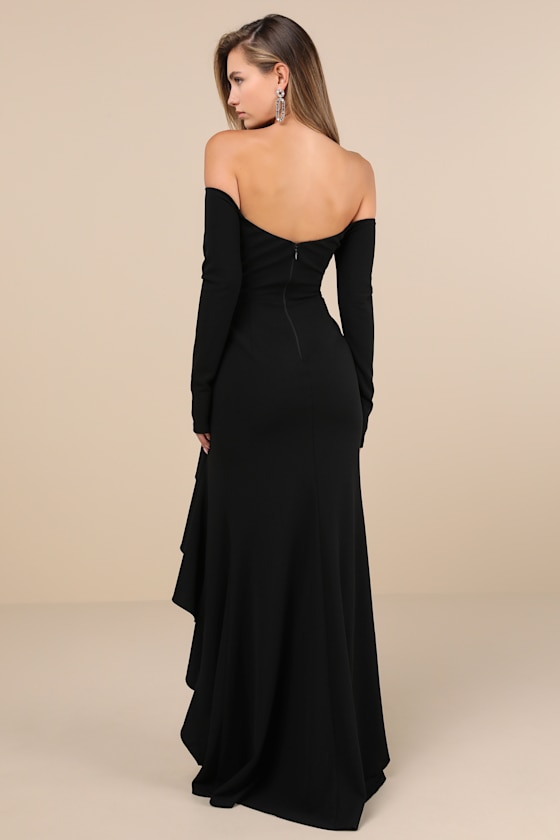Notorious Perfection Black Off-the-Shoulder Ruffled Maxi Dress Dress - EJIACHE