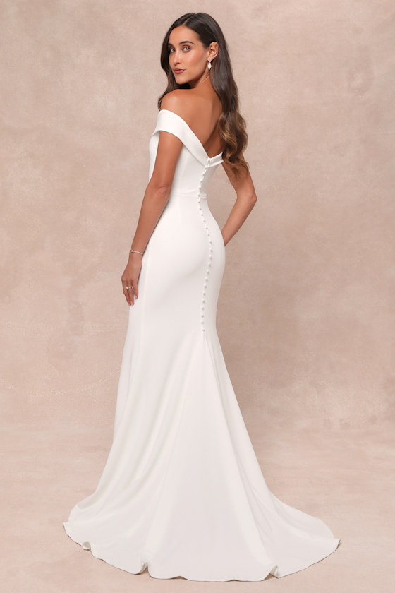 Arienne White Off-the-Shoulder Mermaid Maxi Dress Dress - EJIACHE