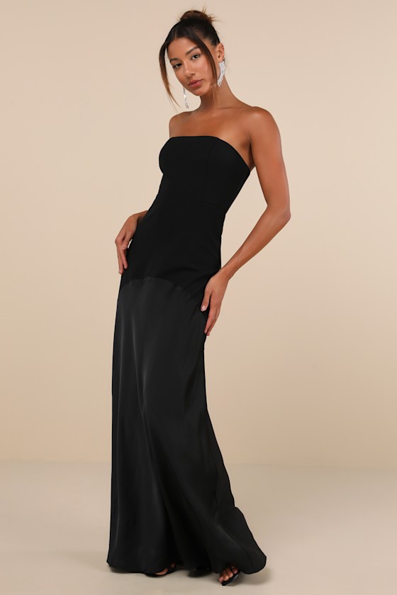 Compelling Style Black Strapless A-Line Maxi Dress Dress - EJIACHE
