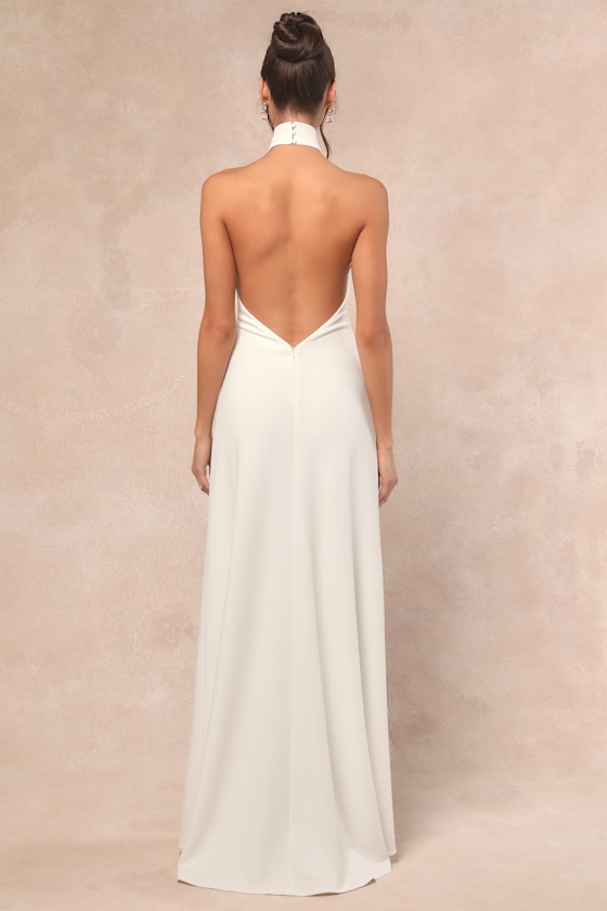 Alaura White Backless Halter Maxi Dress Dress - EJIACHE