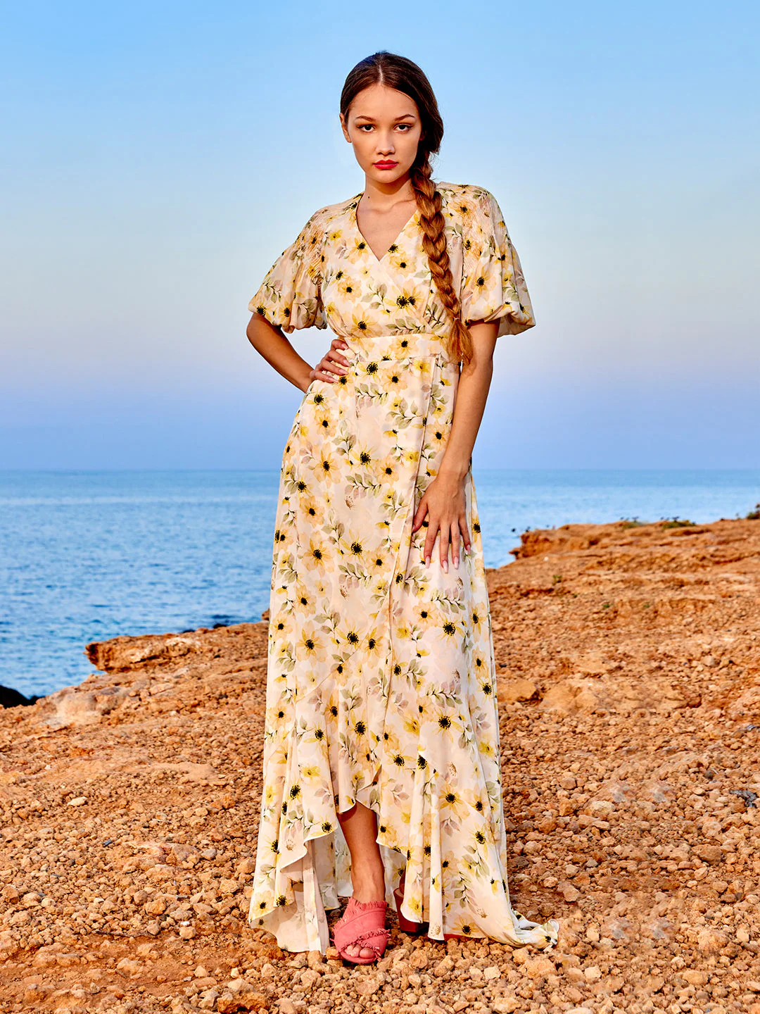 Floral Print Wrap Detailed Yellow Maxi Dress - TRVCWOW