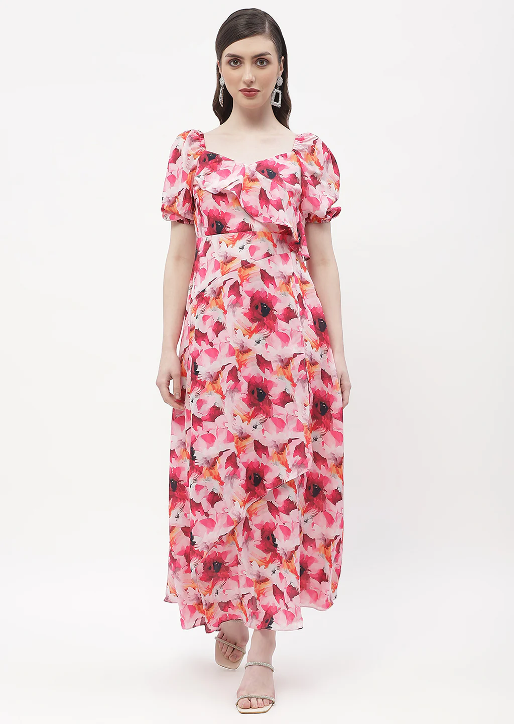 Sweetheart Neck Hot Pink Floral Maxi Dress - TRVCWOW