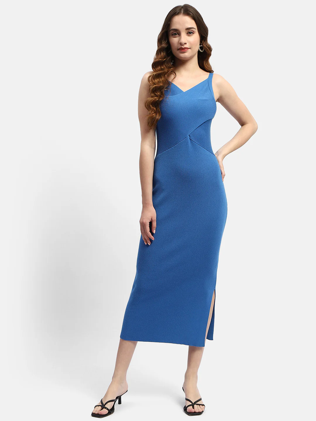 V-Neck Cobalt Blue Bodycon Dress - TRVCWOW
