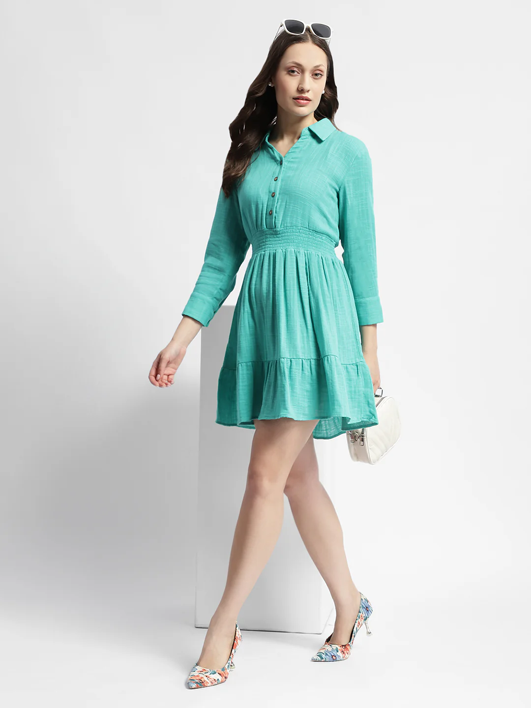 Fit And Flare Sea Green Mini Dress - TRVCWOW