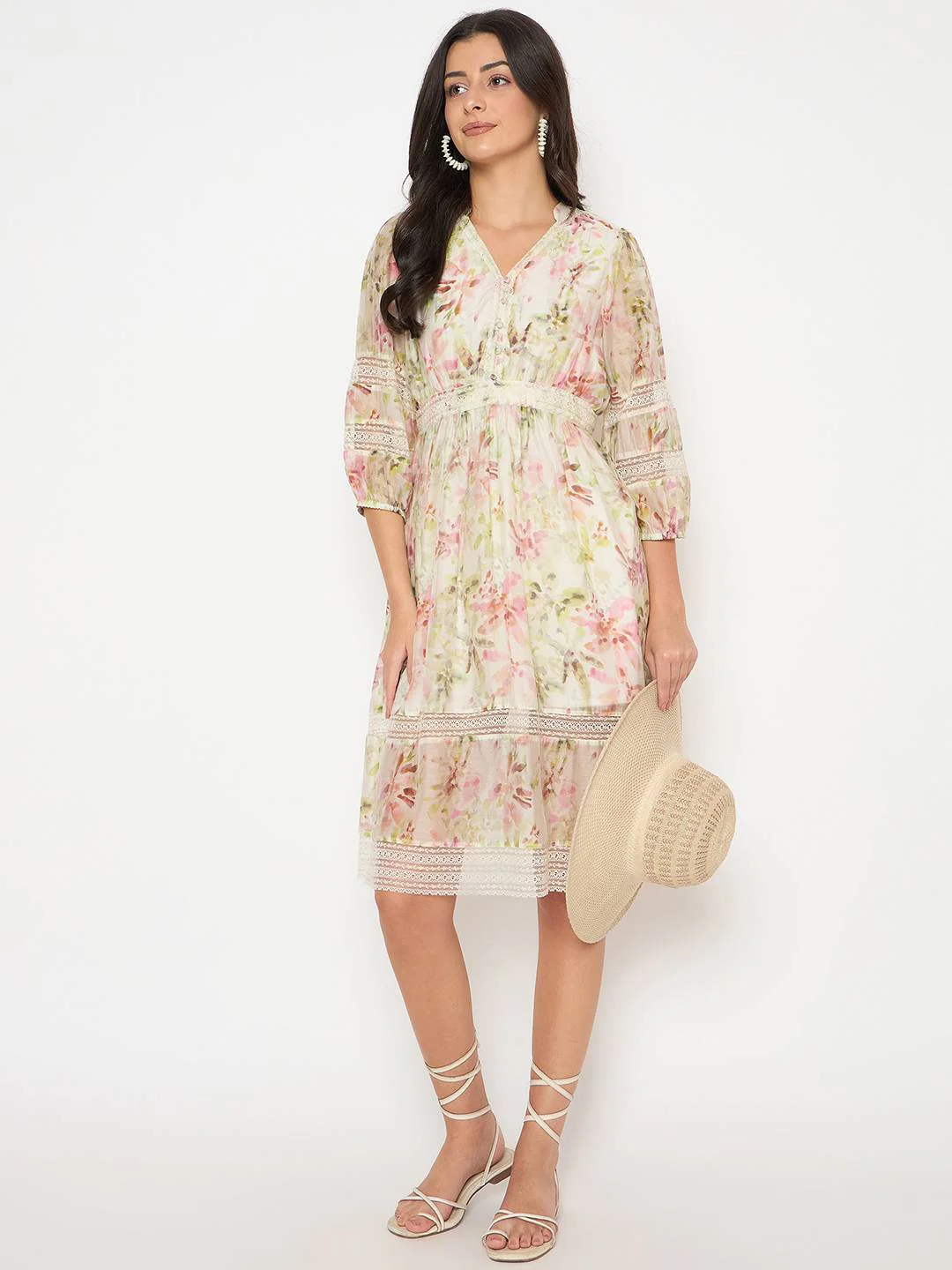 Floral Print Laced Off White Mini Dress - TRVCWOW