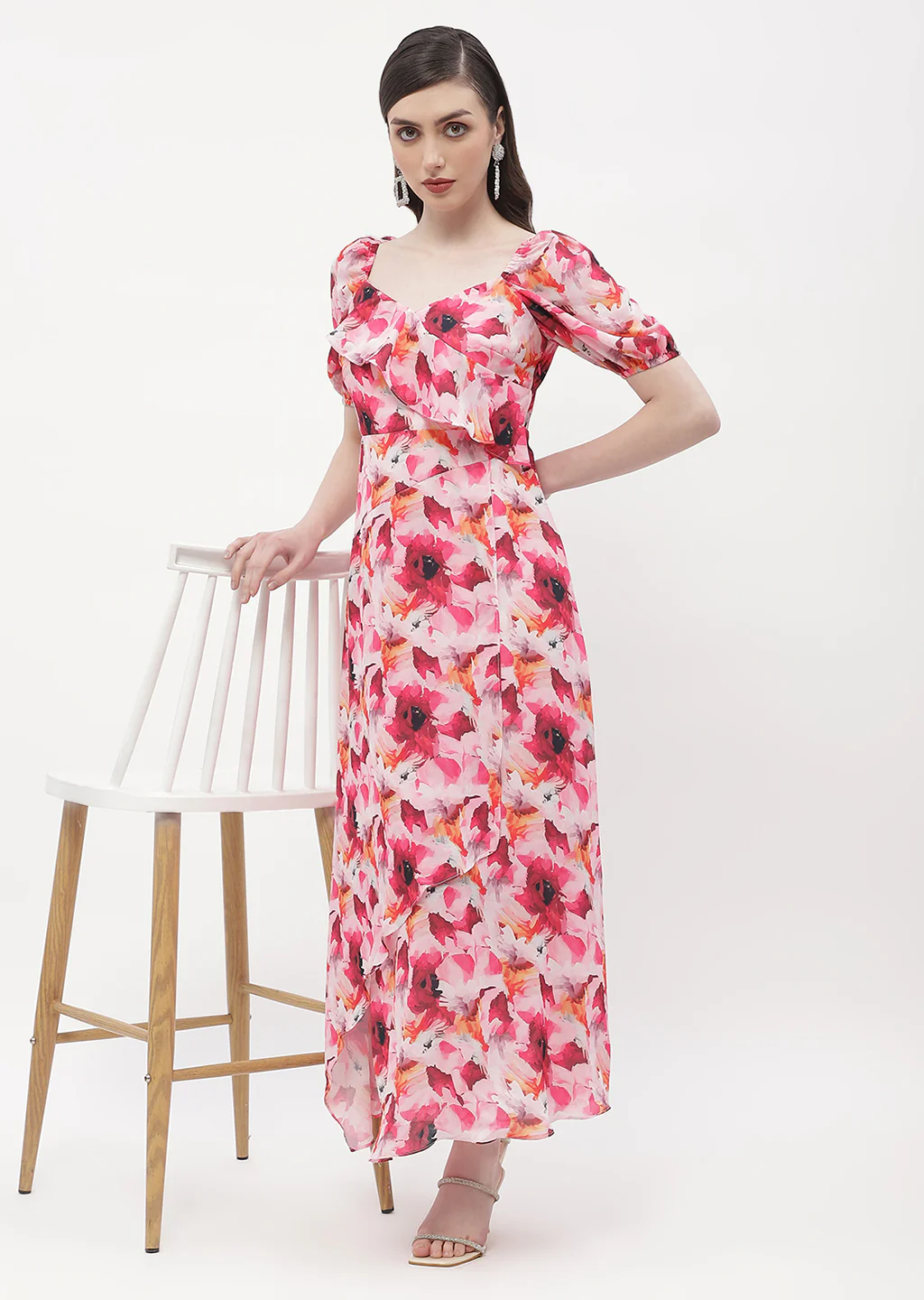 Sweetheart Neck Hot Pink Floral Maxi Dress - TRVCWOW