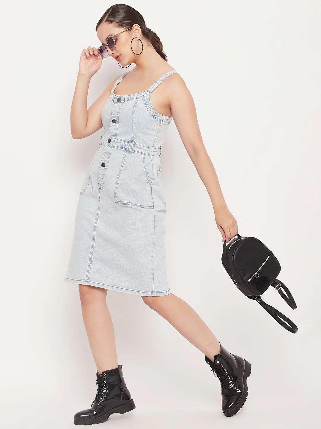 Light Blue Denim Sleeveless Shift Dress - TRVCWOW