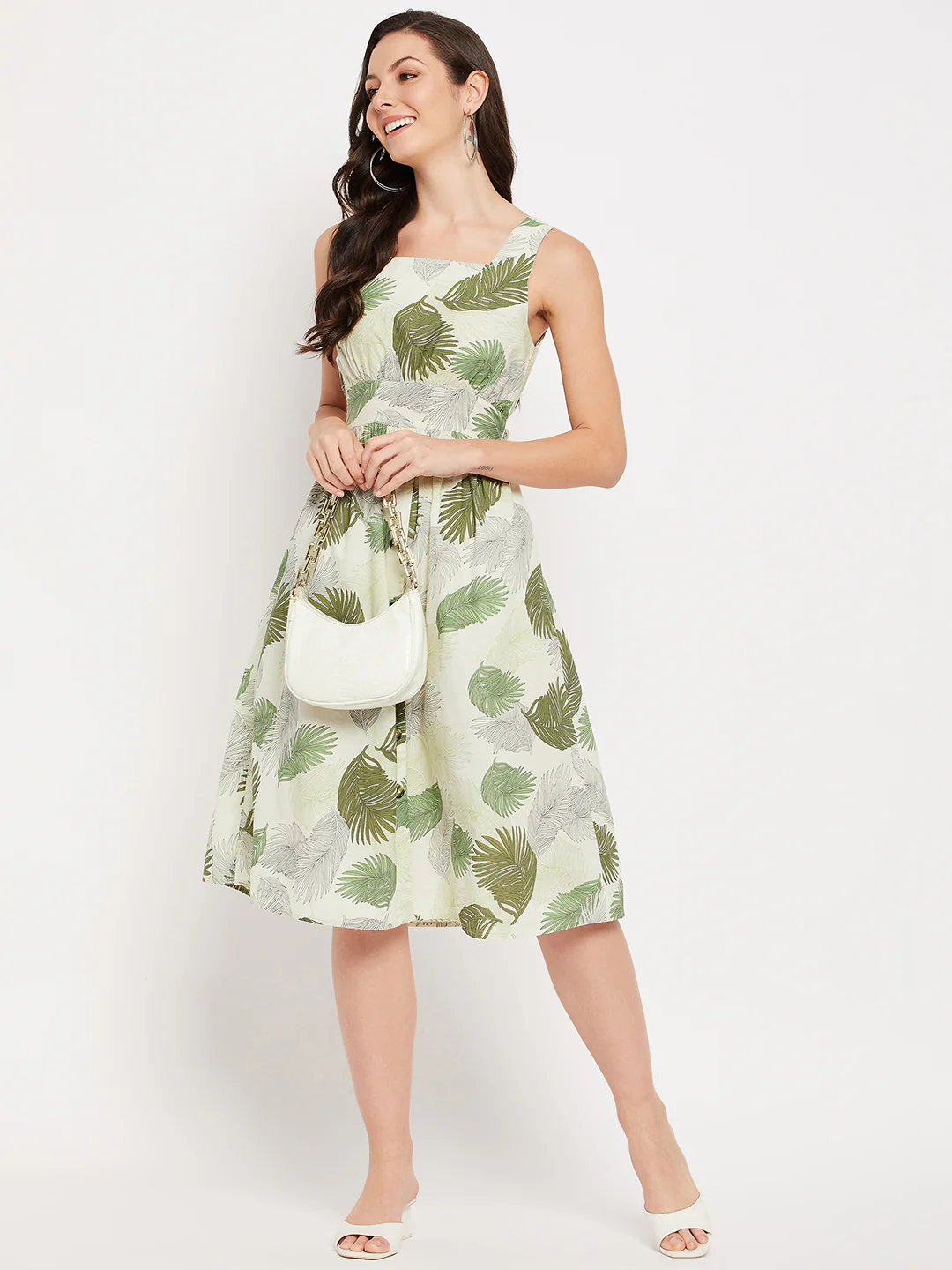 Green Printed Fit & Flare Dress - TRVCWOW
