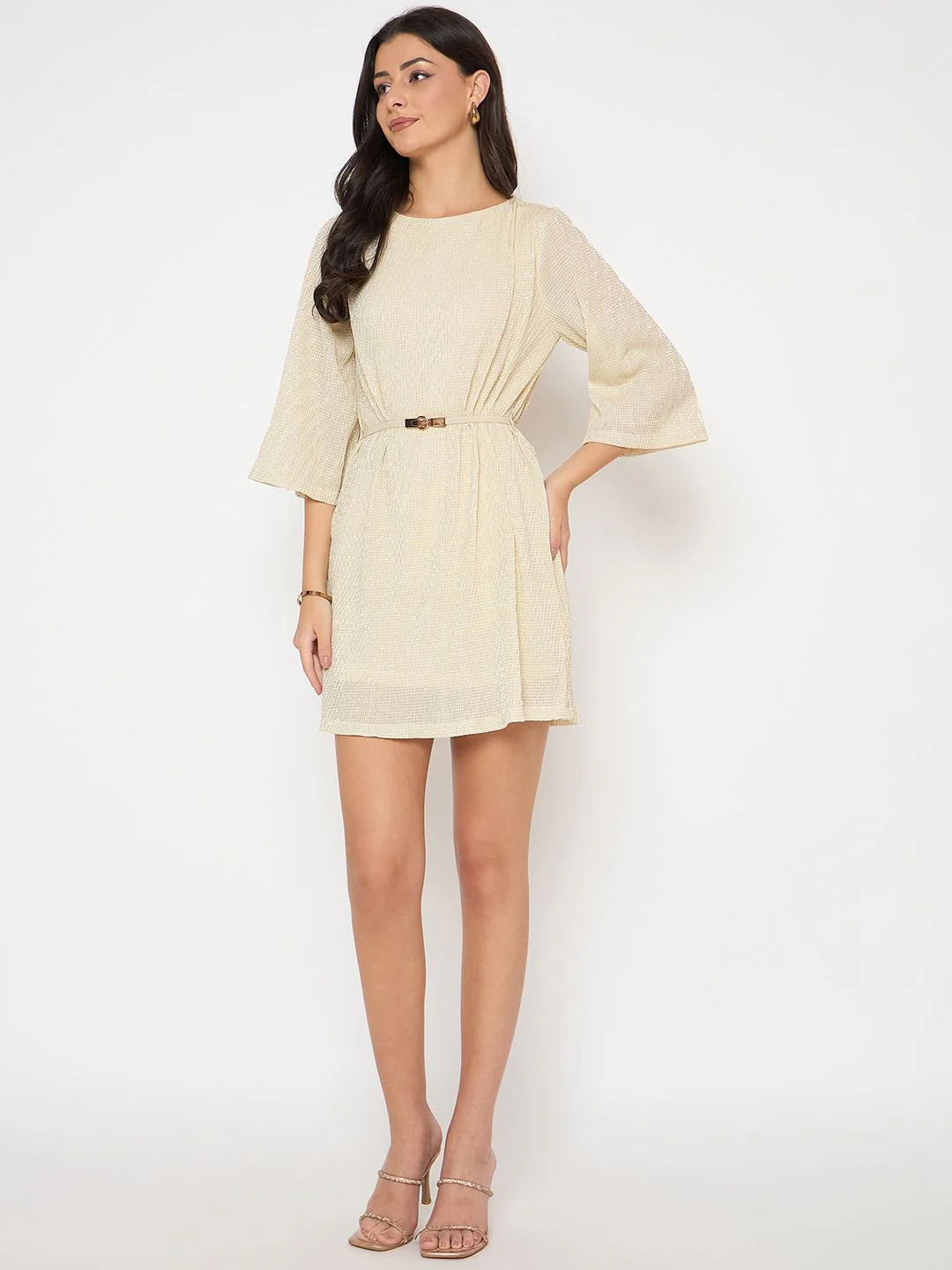 Solid Midi Off White Shift Dress - TRVCWOW