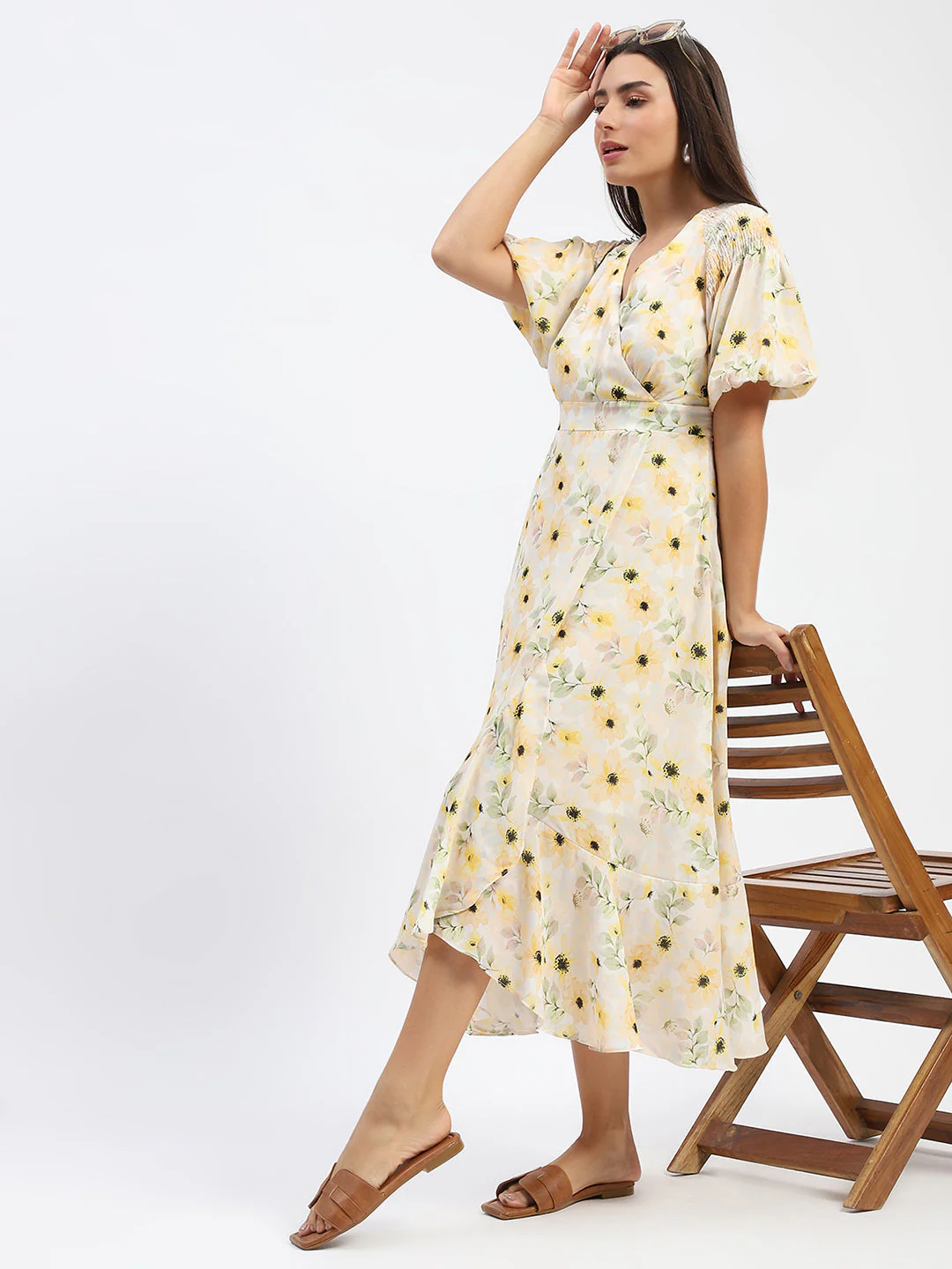 Floral Print Wrap Detailed Yellow Maxi Dress - TRVCWOW