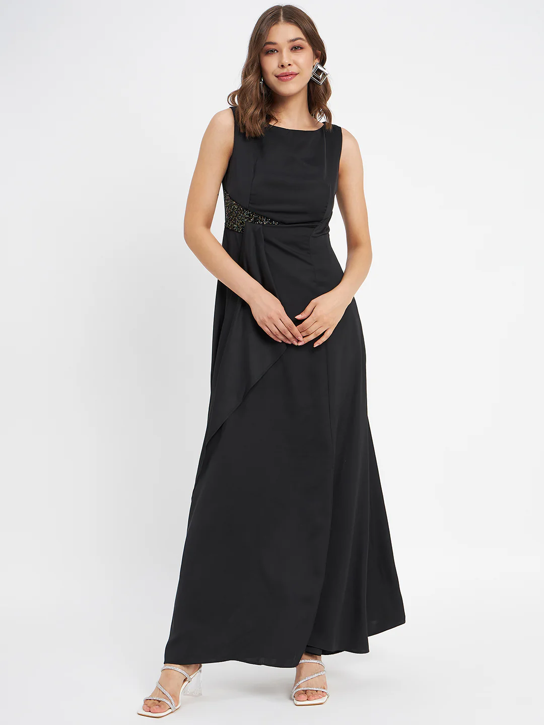 Black Shimmer Detailing Ruffle Dress - TRVCWOW