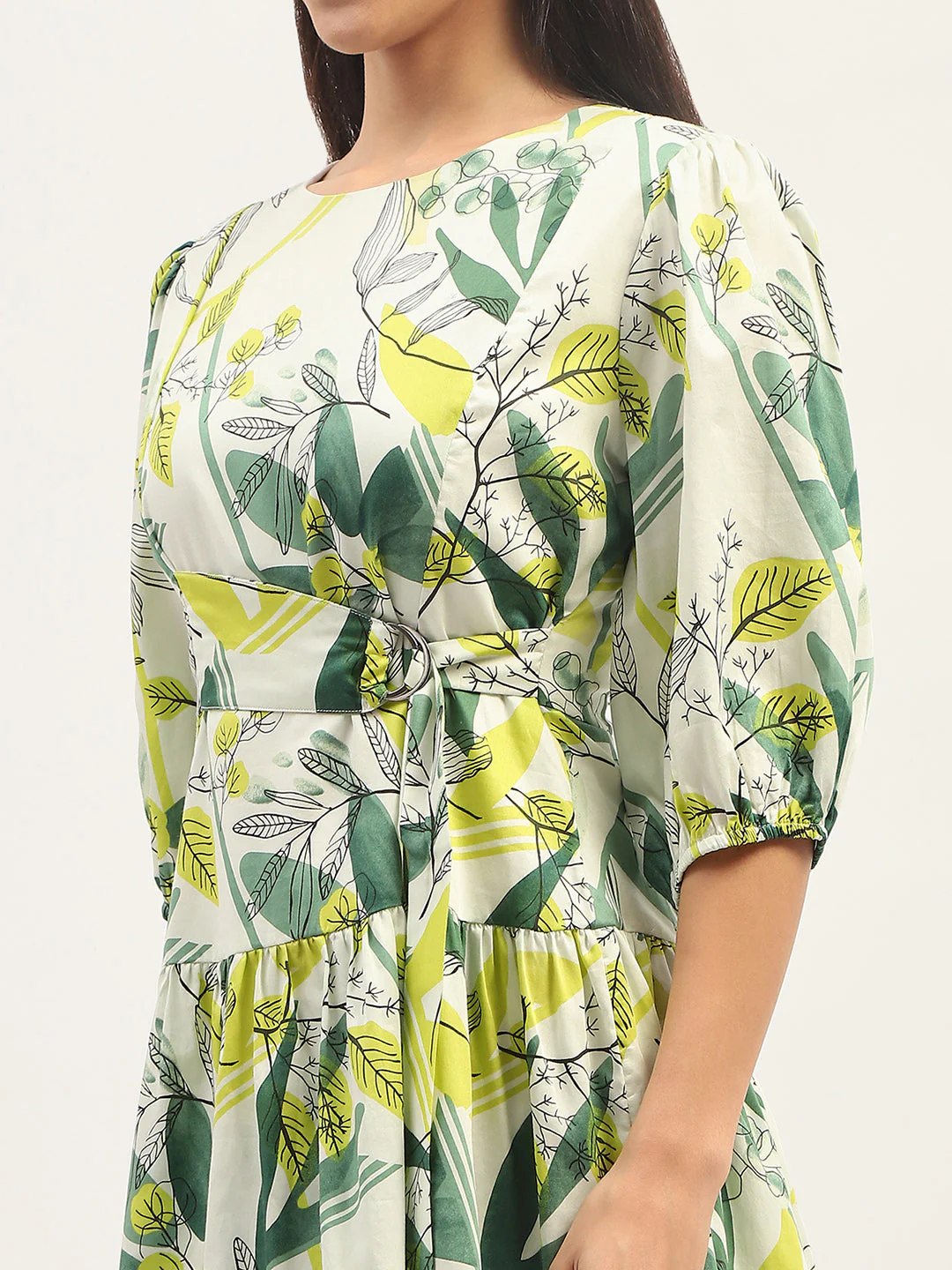 Tier Print Fit And Flare Cotton Lime Mini Dress - TRVCWOW