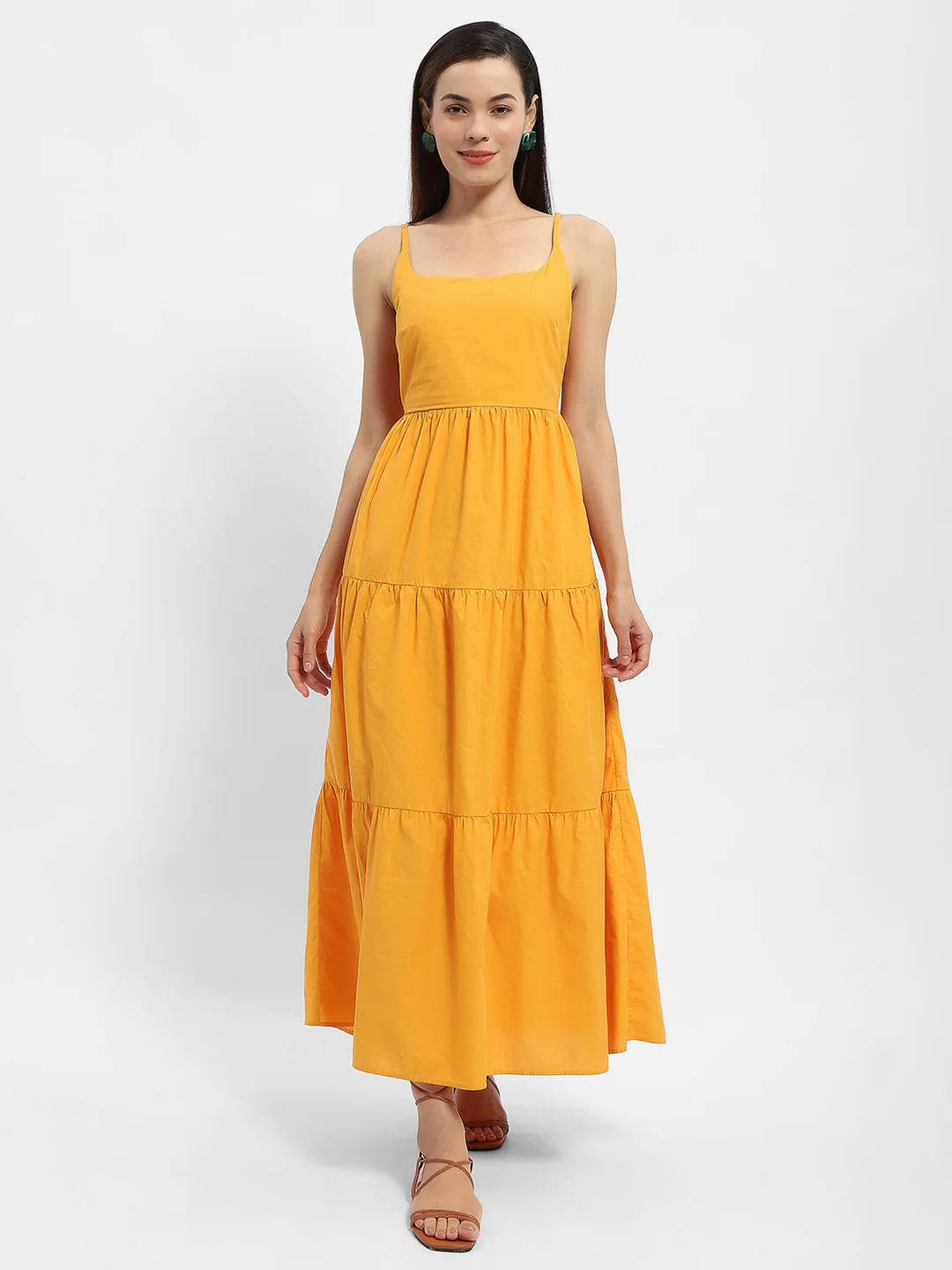 Cami Neck Orange Tiered Maxi Dress - TRVCWOW