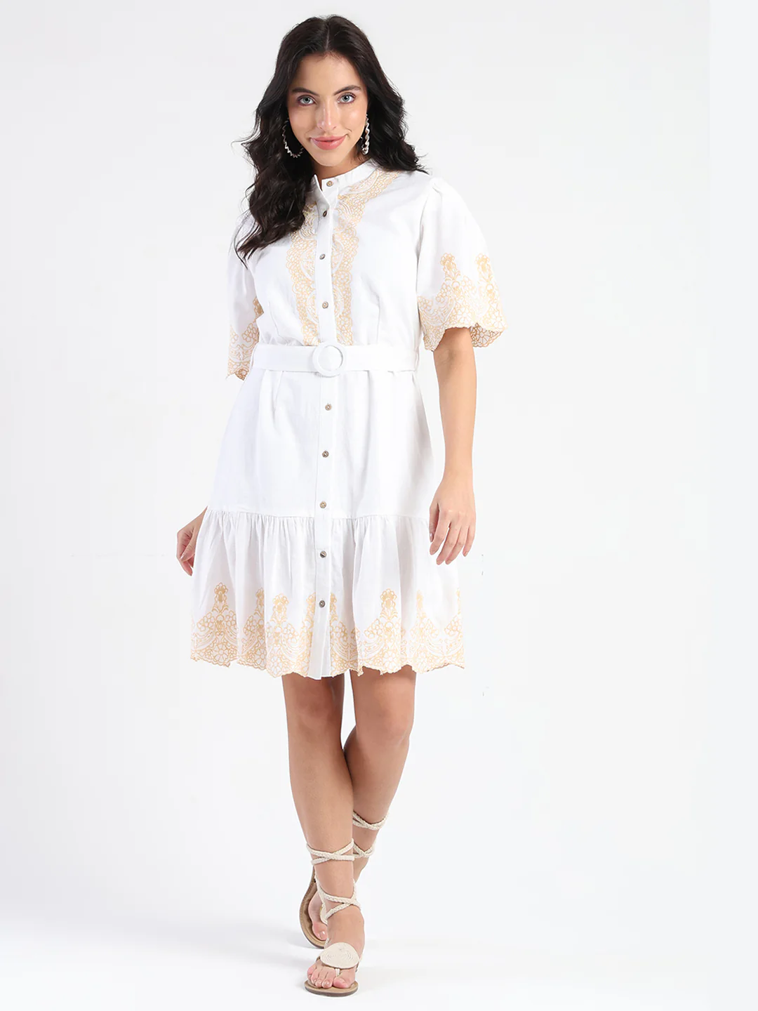 Embroidered A-Line White Mini Dress - TRVCWOW
