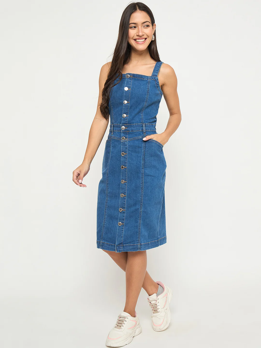 Divided Buttoned Mid Blue Denim Mini Bodycon Dress - TRVCWOW