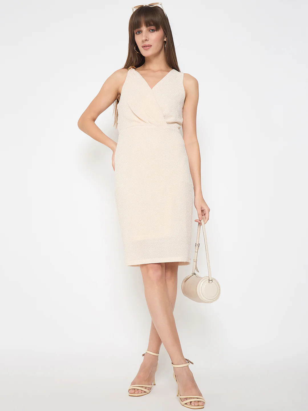 Self Design Bodycon Mini Off White Dress - TRVCWOW
