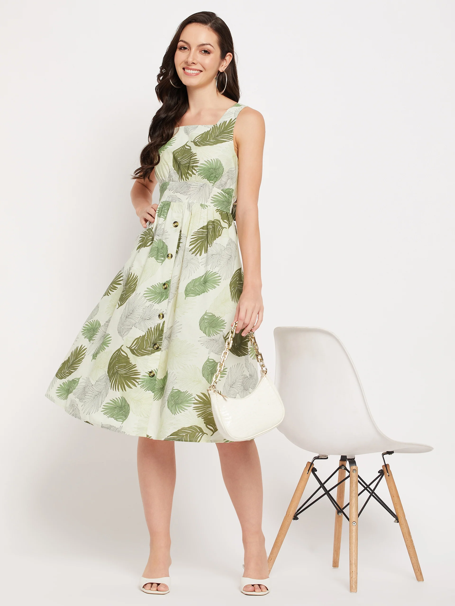 Green Printed Fit & Flare Dress - TRVCWOW