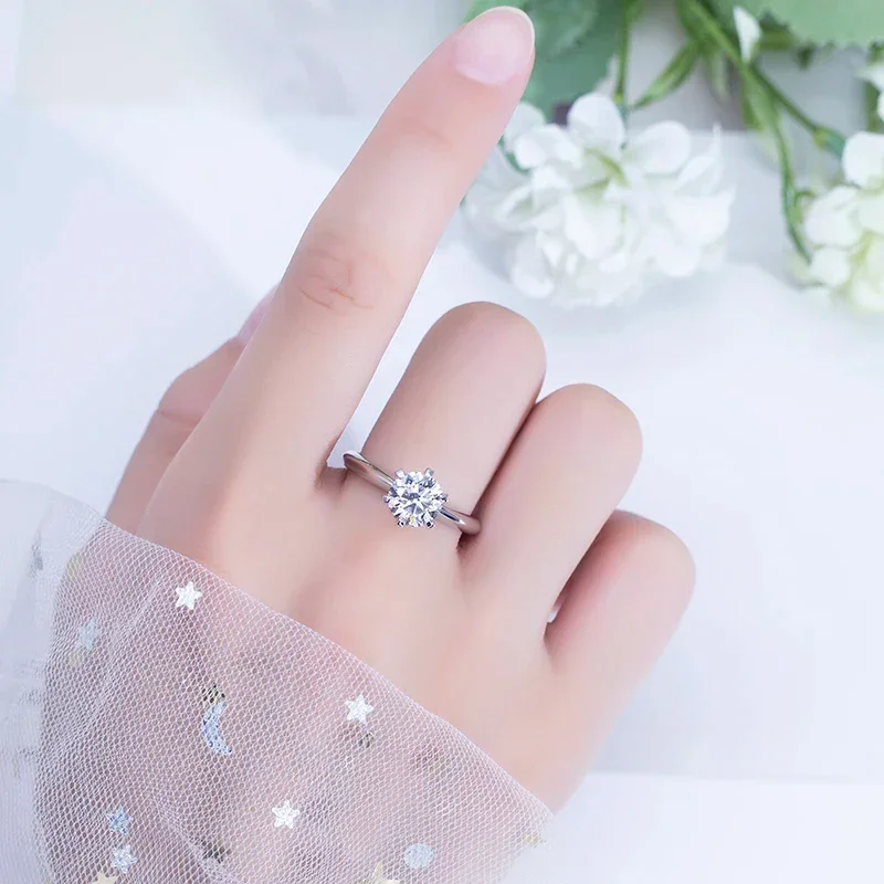 Moissanite Ring Syntheitc Silver Jewelry - TRVCWOW