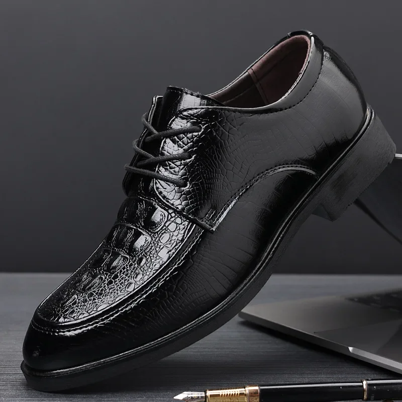 Casual Business Shoes for Men Crocodile PU Leather Dress Shoes - TRVCWOW