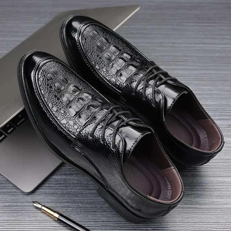 Casual Business Shoes for Men Crocodile PU Leather Dress Shoes - TRVCWOW