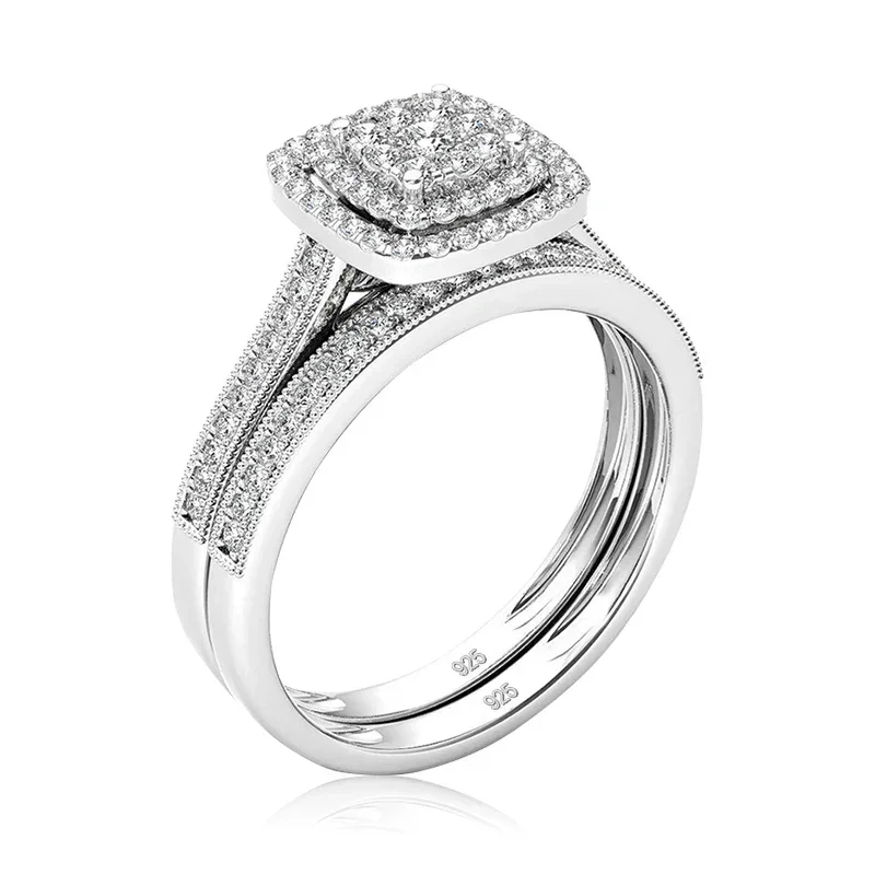 2pcs Moissanite & Zirconia Ring Set For Woman - TRVCWOW