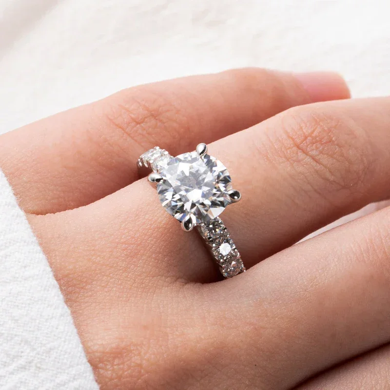 3.5 Carat Moissanite Diamond Engagement Ring S925 Silver Round - TRVCWOW
